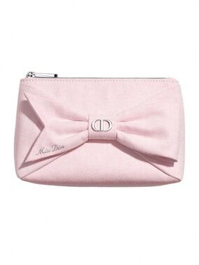 Dior Miss Dior Pink Denim Bow Cosmetic Pouch Clutch Bag NIB